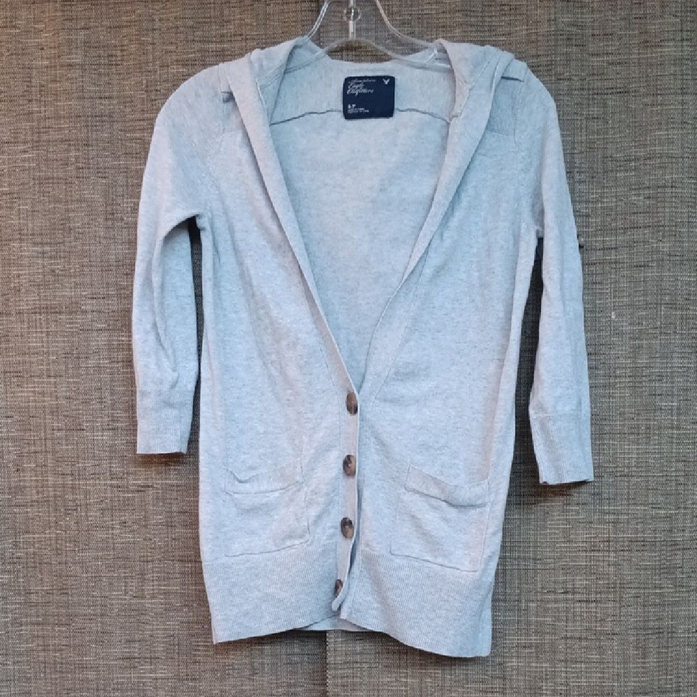 American Eagle Outfitters Light Gray Hooded  Cardigan